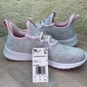 Adidas Cloudfoam Pure 2.0 Girls Size 5 Sneakers GY6588 Pink Gray Running Shoes